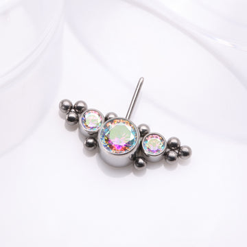 Detail View 1 of Implant Grade Titanium OneFit Threadless Sparkle Arc Bali Beads Front Facing Part-Aurora Borealis